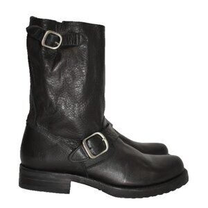 NEW $350 FRYE Veronica Short Slouchy Boot MOTO BIKER BLACK LEATHER 7.5 (MG30)